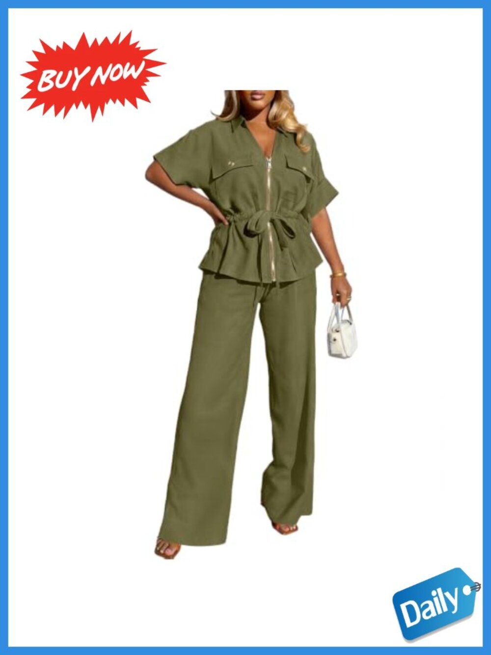 Neweek Two Piece Wide Leg Pantsuit Set with Short Sleeve Button Shirt